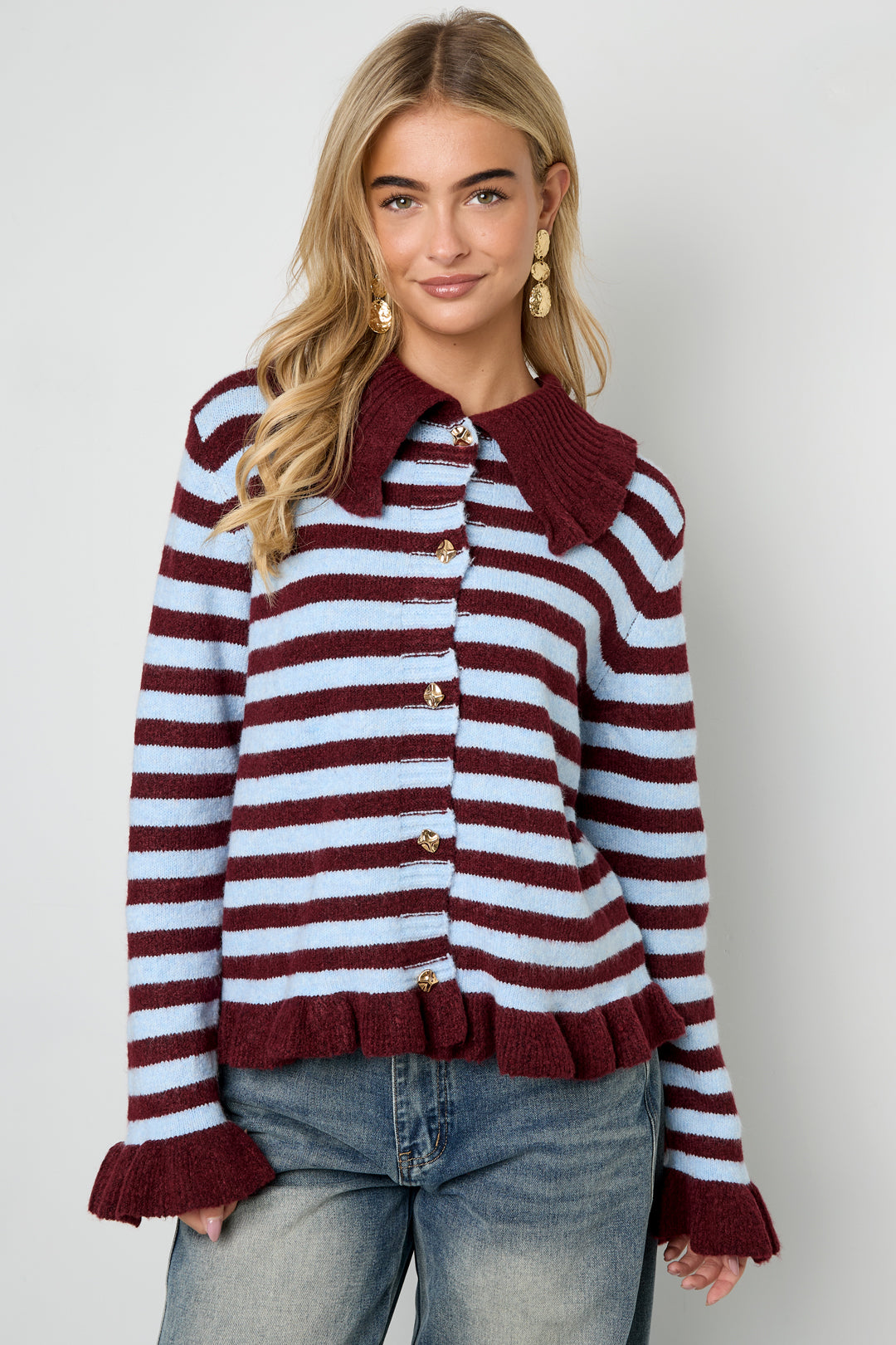 Polyester fiber (polyester) Knit cardigan Stripes Casual Fall/Winter  Clothes